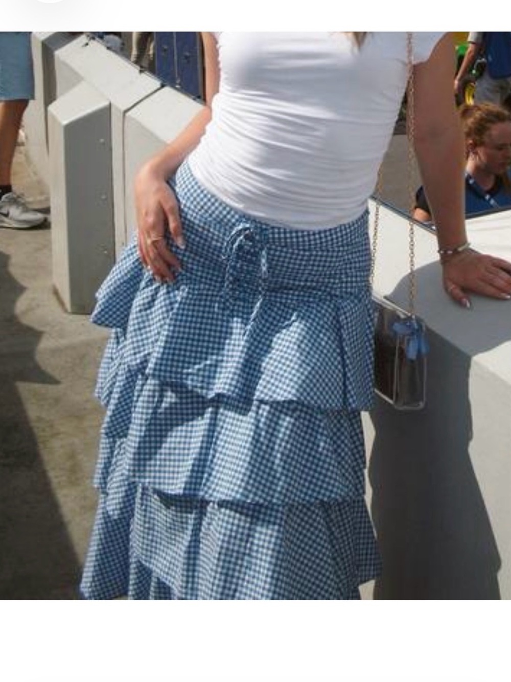 Urban outfitters Blue Gingham Tiered Ruffle Skirt - size s - Picture 3 of 9